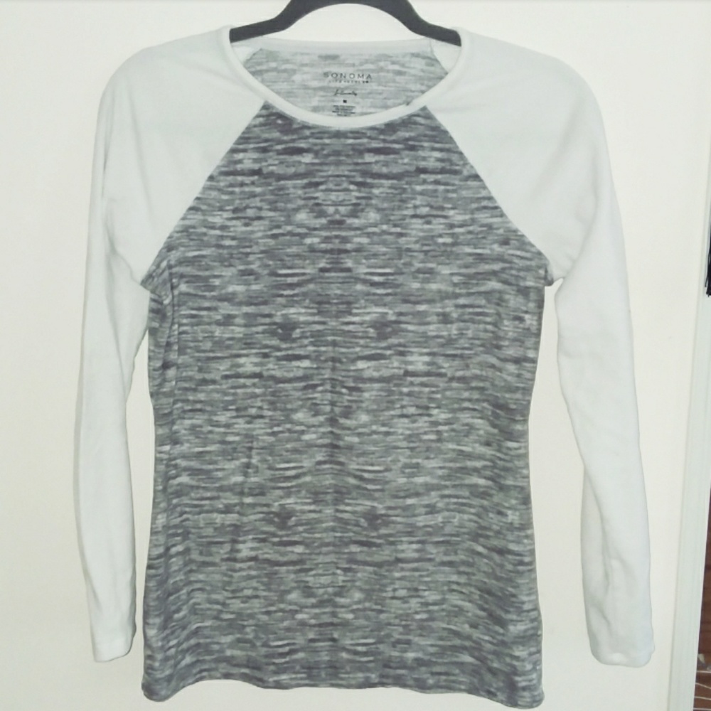 Gray and White fuzzy Top